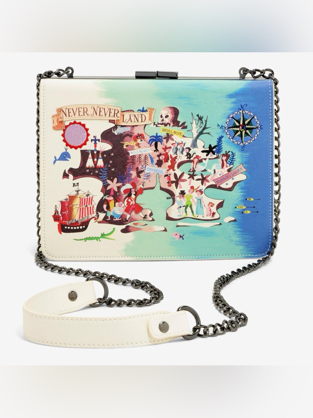 Loungefly Disney Peter Pan Neverland Map Crossbody Bag Chain 9"x7" (Flawed)
